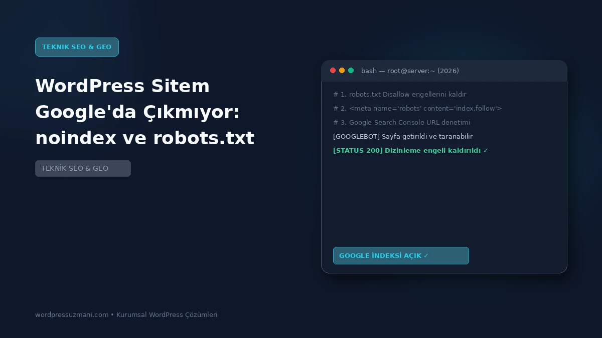 WordPress Sitem Google'da Çıkmıyor: noindex ve robots.txt Onarımı - WordPress Uzmanı Rehberi