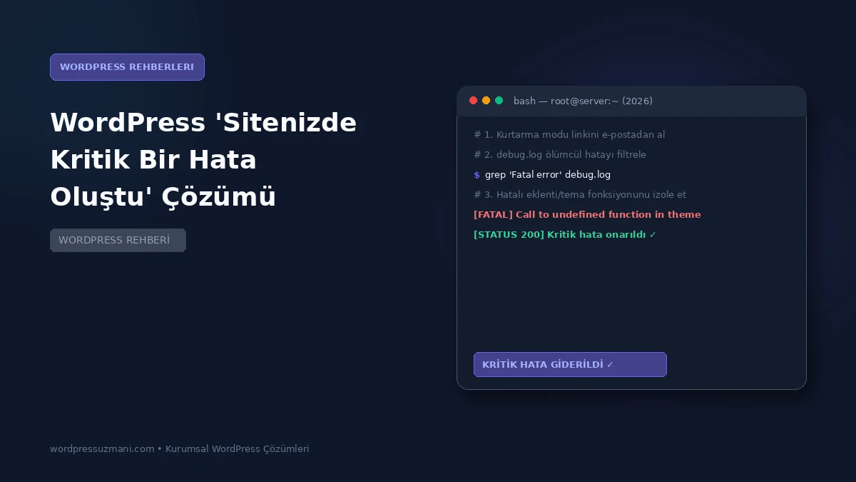 WordPress 'Sitenizde Kritik Bir Hata Oluştu' Çözümü - WordPress Uzmanı Rehberi