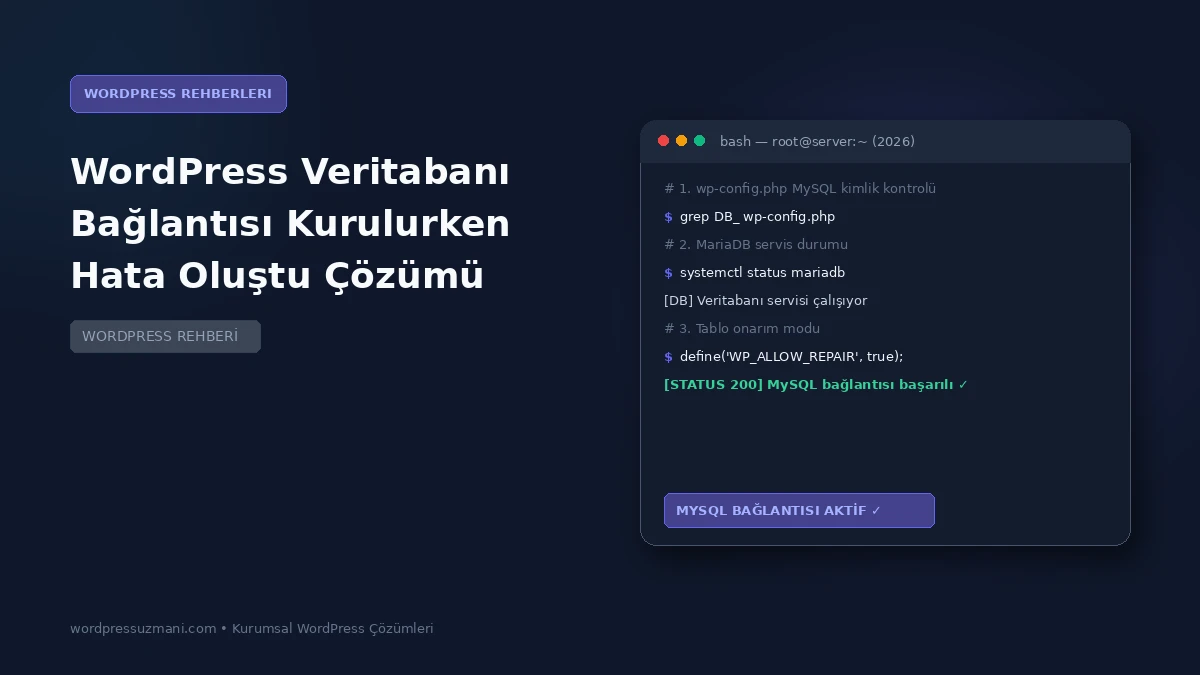 WordPress Veritabanı Bağlantısı Kurulurken Hata Oluştu Çözümü - WordPress Uzmanı Rehberi